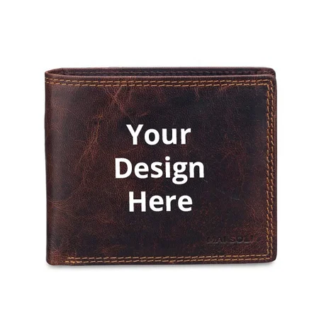 Brown Customized RFID Protected Men's Bifold Wallet with Sideways Flap &amp; Premium Gift Box