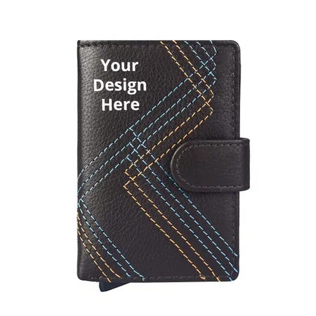 Brown Customized Unisex RFID Blocking Card Holder with Unique Handmade Thread Design