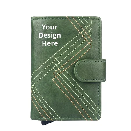 Green Customized RFID Blocking Card Holder with Unique Handmade Thread Design