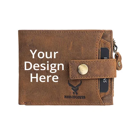 Light Brown Customized REDHORNS Premium Genuine Leather Casual Wallet