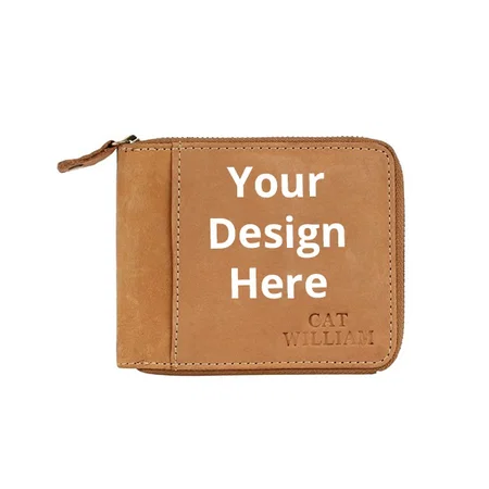 Brown Customized Men' RFID Blocking Wallet | Round Zip Wallet