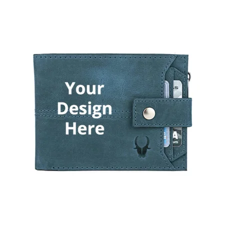 Blue Customized Leather Wallet | Ultra Strong Stitching | Handcrafted | RFID Blocking | Zip Wallet with 9 Card Slots | 2 ID Slots