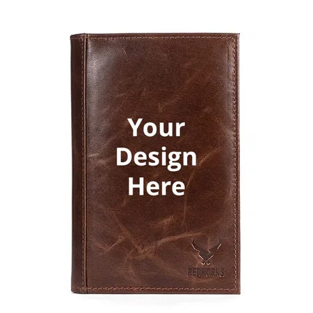 Brown Customized Genuine Leather Regular Wallet Card Holder with Multi Pockets