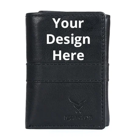 Black Customized Genuine Leather Regular Wallet with Multi Pockets