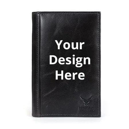 Black Customized Genuine Leather Regular Wallet Card Holder with Multi Pockets