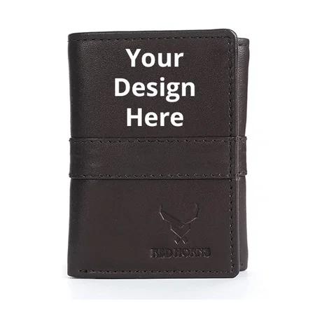 Dark Brown Customized Genuine Leather Regular Wallet with Multi Pockets